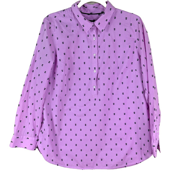 Talbots Womens Clip Dot Popover Preppy Shirt Size L Purple Pastel Office Career - Picture 1 of 7